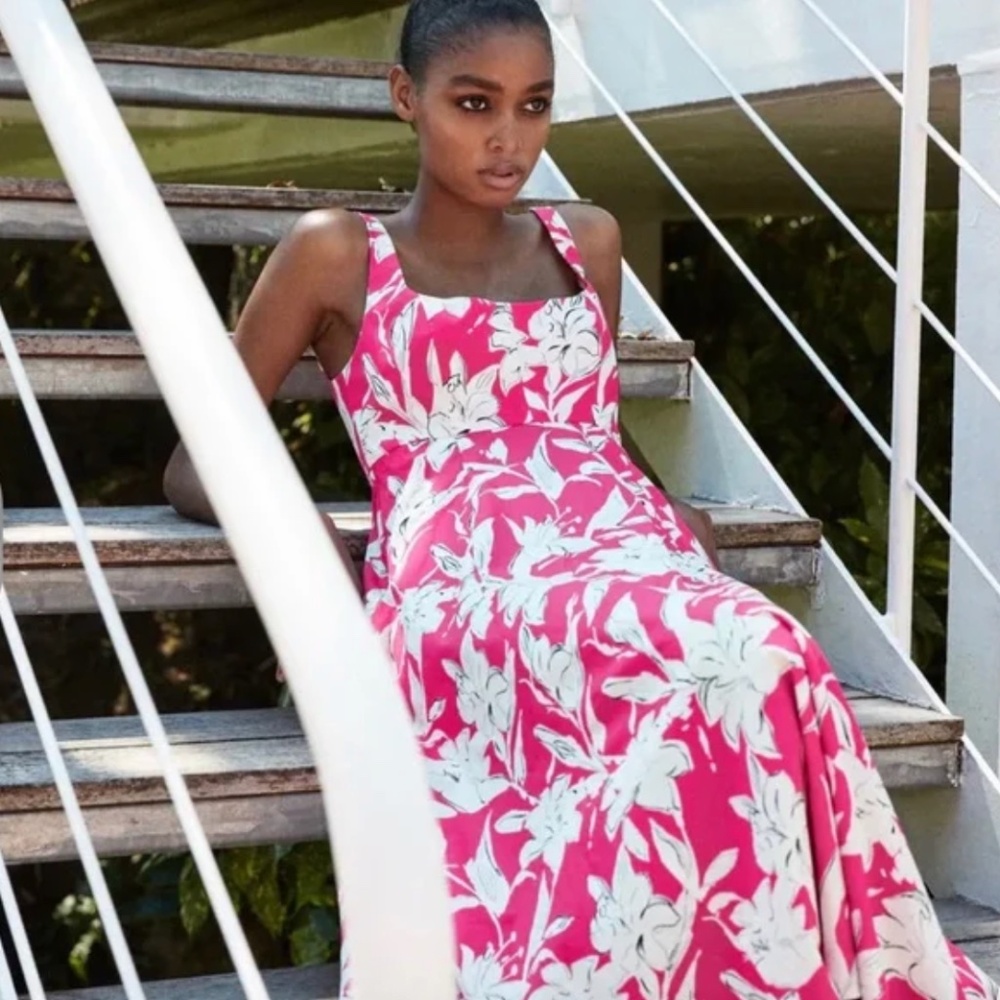 Zara Poplin Pink & White Floral Dress XS